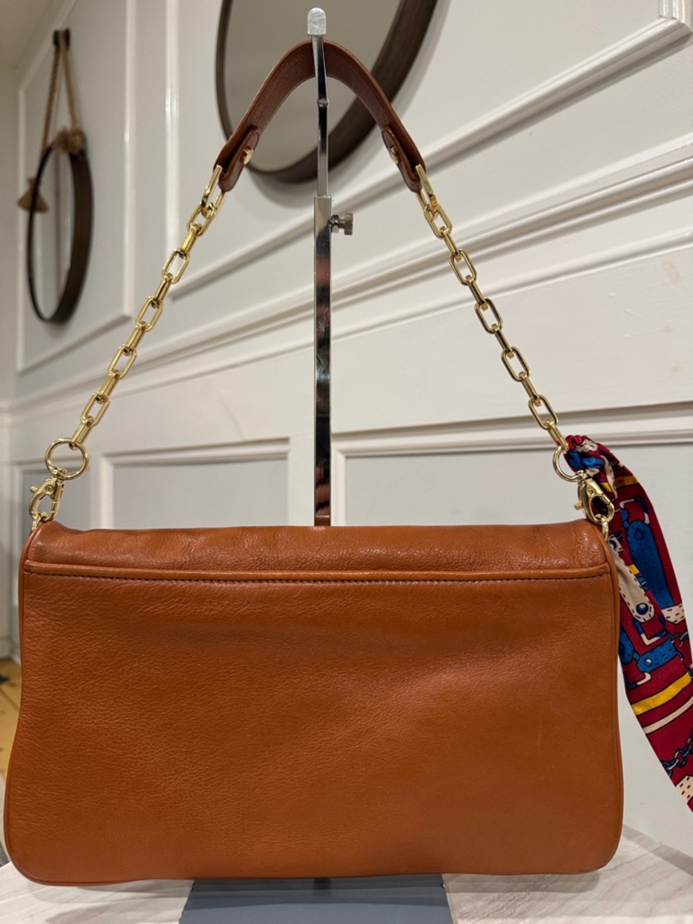 Tory Burch Bag Bombe Reva Brown Leather Logo Shoulder Bag Clutch with Gold Chain - Picture 7 of 17